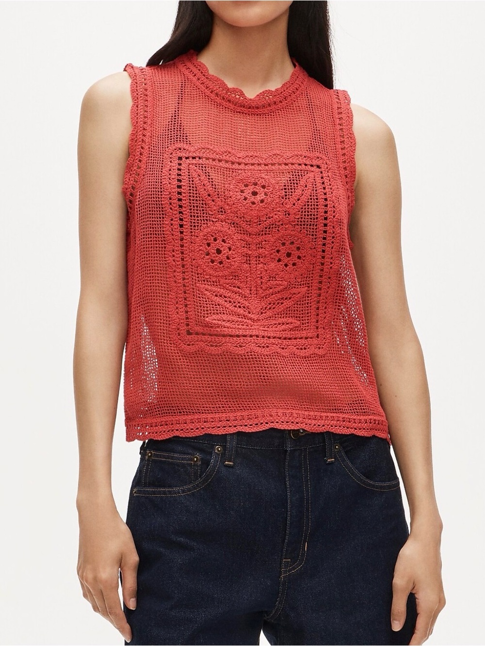 J. Crew Crochet Red Floral Tank Top Sz XXS NWT $110